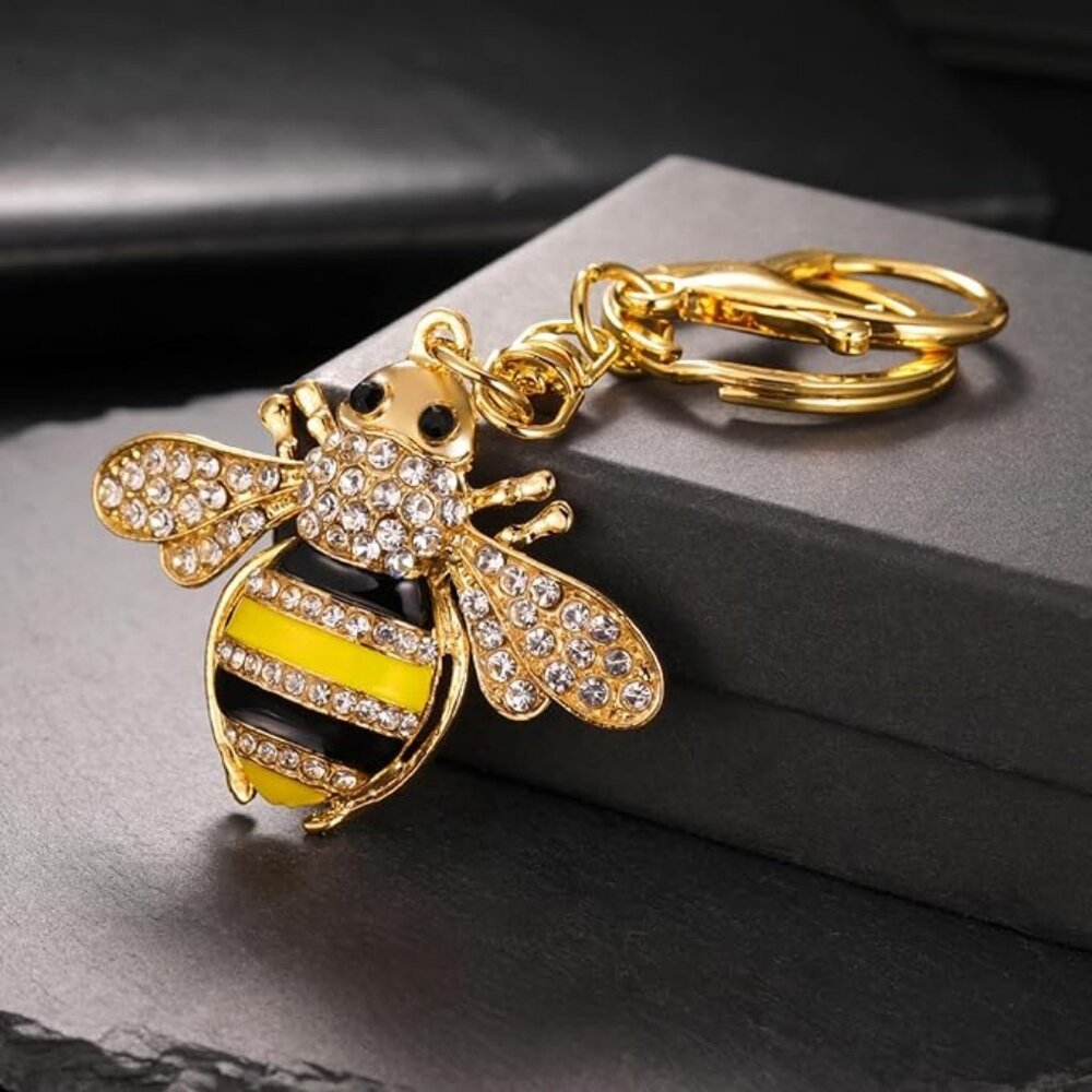 Rhinestone Bumble Bee Gold Keychain or Handbag Accessory